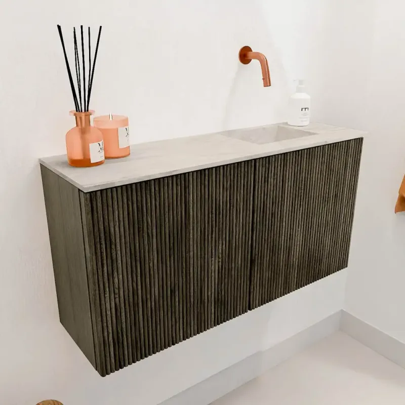 Speciale Aanbieding Mondiaz Joya DLux 80cm toiletmeubel shadow met wastafel faye rechts zonder kraangat ostra