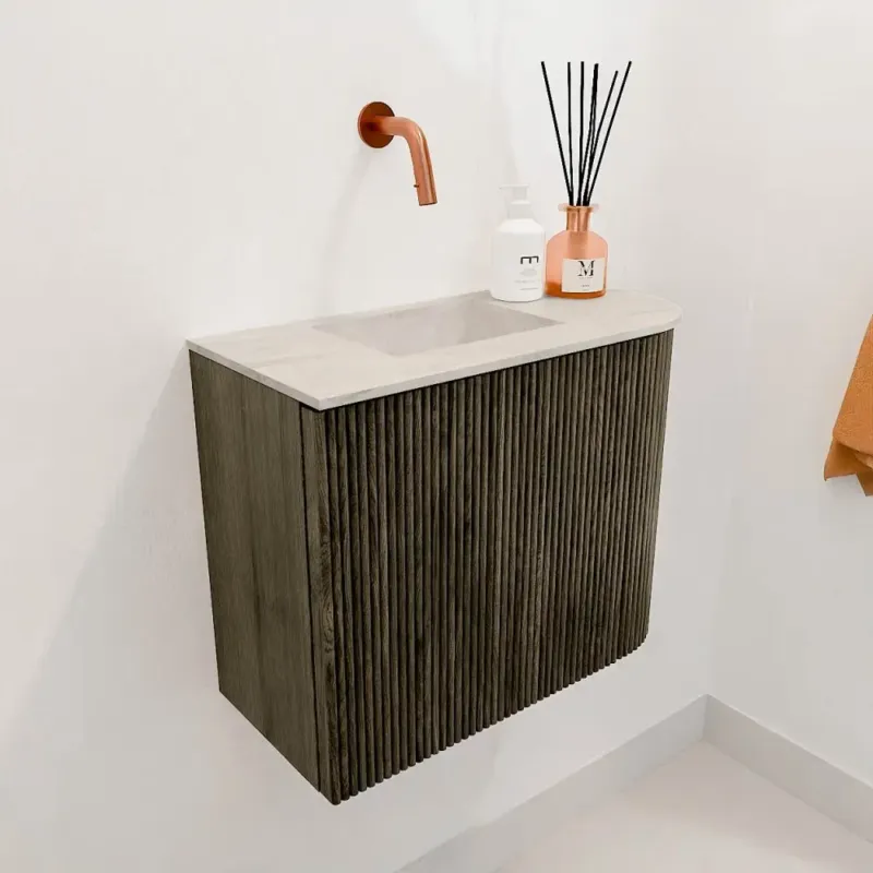 Populair Mondiaz Joya DLux 50cm toiletmeubel ronding rechts shadow met wastafel faye links zonder kraangat ostra
