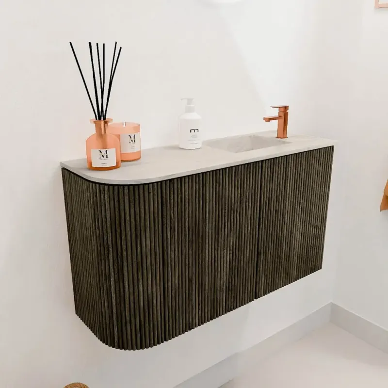 Weekendaanbieding Mondiaz Joya DLux 70cm toiletmeubel ronding links shadow met wastafel faye rechts 1 kraangat ostra