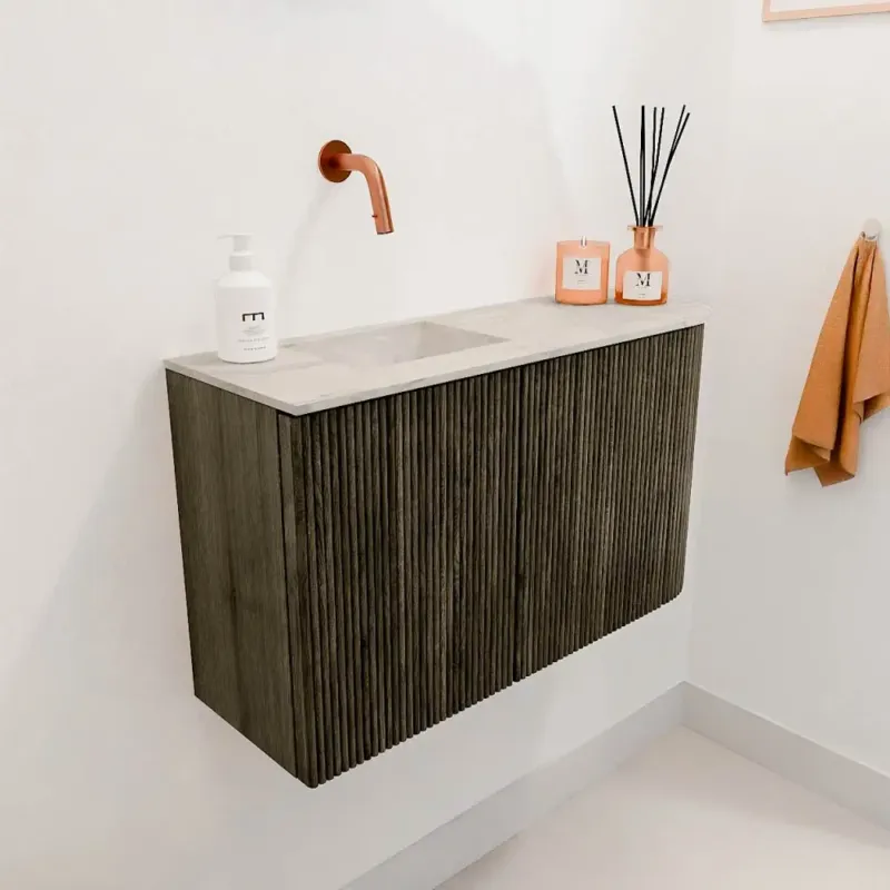 Tijdelijk Beschikbaar Mondiaz Joya DLux 70cm toiletmeubel ronding rechts shadow met wastafel faye links zonder kraangat ostra