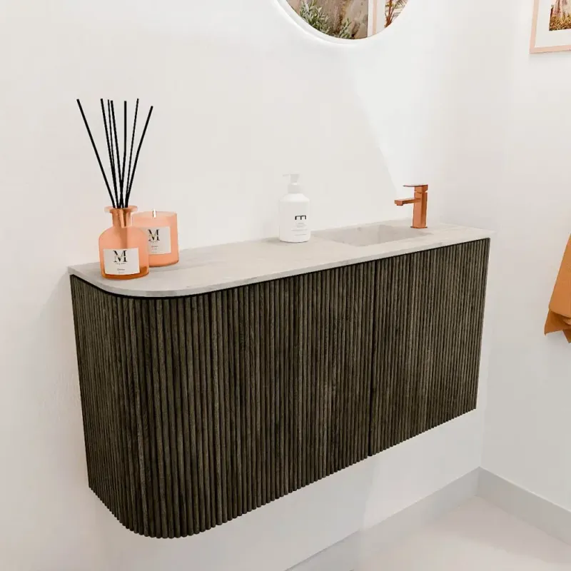 Seizoensaanbieding Mondiaz Joya DLux 80cm toiletmeubel ronding links shadow met wastafel faye rechts 1 kraangat ostra