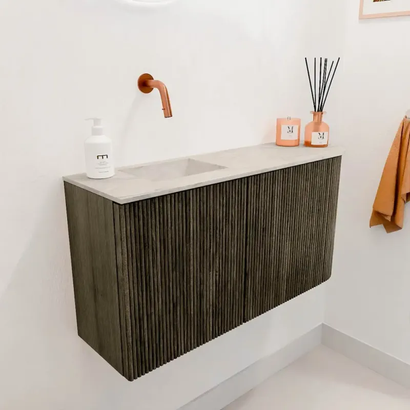 Rechtstreeks Van De Fabrikant Mondiaz Joya DLux 80cm toiletmeubel ronding rechts shadow met wastafel faye links zonder kraangat ostra