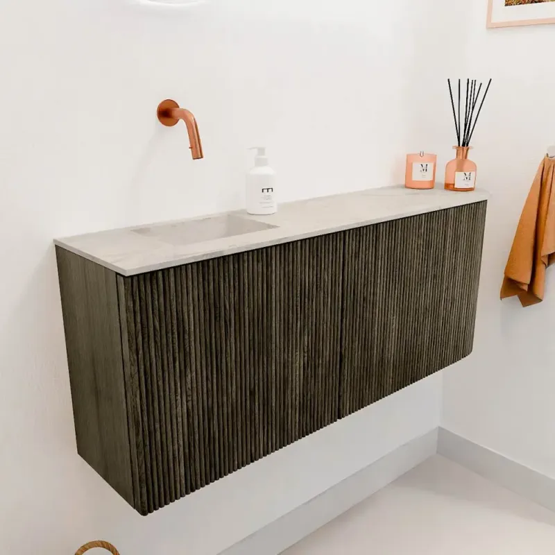 Actieprijs Mondiaz Joya DLux 100cm toiletmeubel ronding rechts shadow met wastafel faye links zonder kraangat ostra