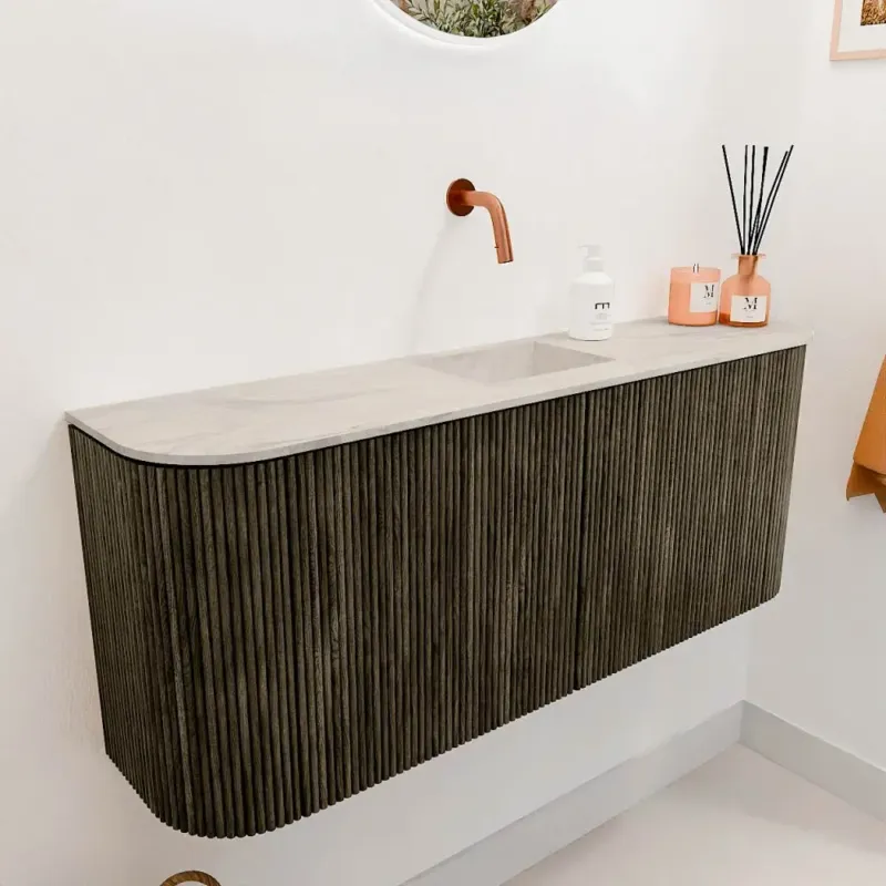 Speciale Aanbieding Mondiaz Joya DLux 105cm toiletmeubel ronding links/rechts shadow met wastafel faye midden zonder kraangat ostra