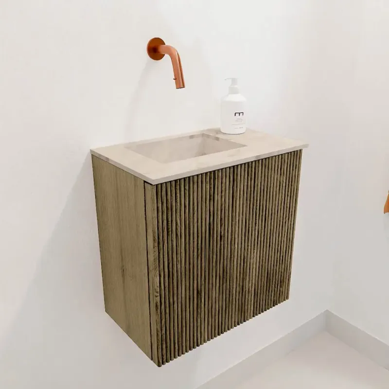 Snelle Levering Mondiaz Joya DLux 40cm toiletmeubel dusk met wastafel faye links zonder kraangat frappe