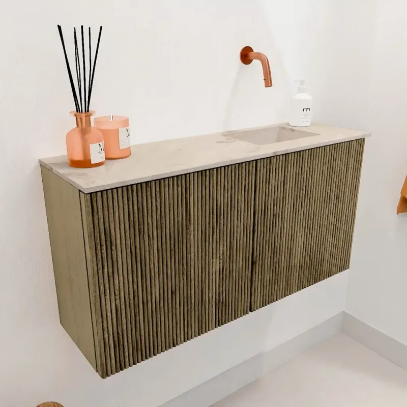 Nu Kopen Mondiaz Joya DLux 80cm toiletmeubel dusk met wastafel faye rechts zonder kraangat frappe