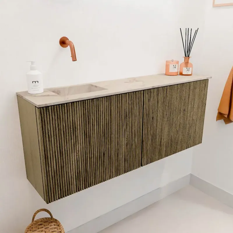 Rechtstreeks Van De Fabrikant Mondiaz Joya DLux 100cm toiletmeubel dusk met wastafel faye links zonder kraangat frappe