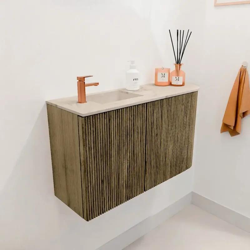 Must-Have Mondiaz Joya DLux 70cm toiletmeubel ronding rechts dusk met wastafel faye links 1 kraangat frappe