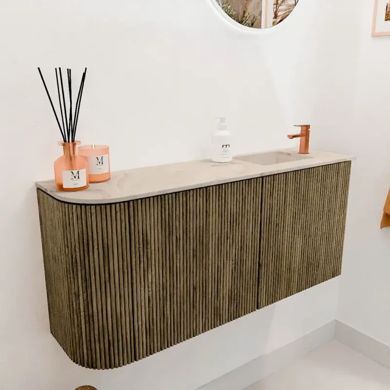 Superprijs Mondiaz Joya DLux 90cm toiletmeubel ronding links dusk met wastafel faye rechts 1 kraangat frappe