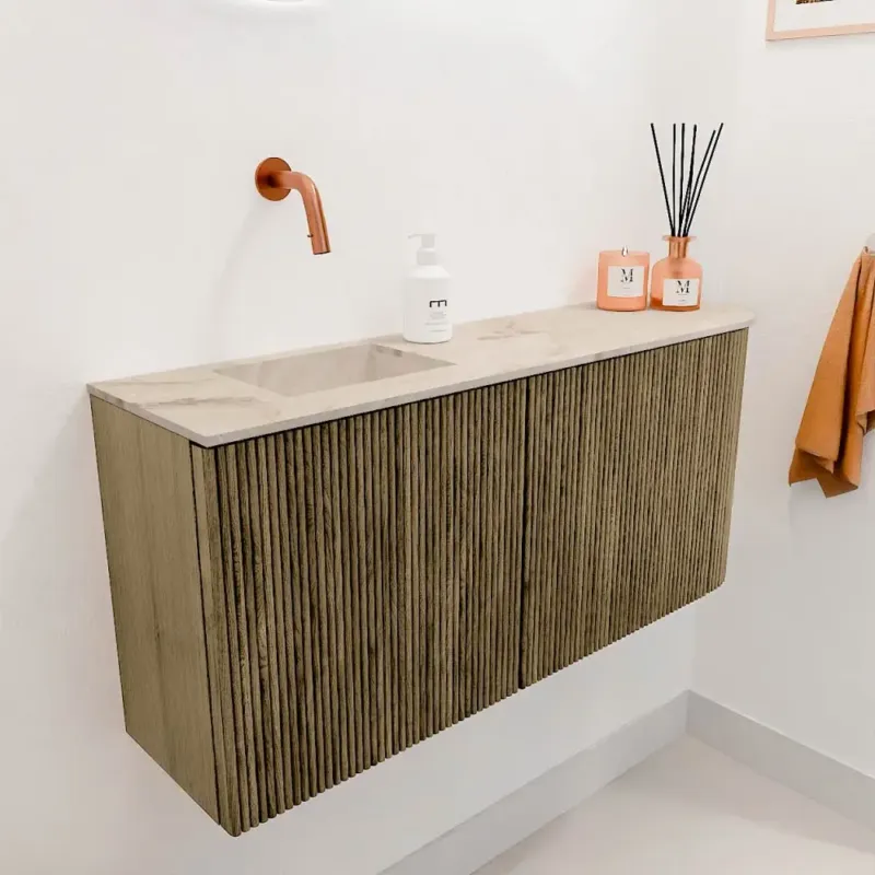 Beperkt Aanbod Mondiaz Joya DLux 90cm toiletmeubel ronding rechts dusk met wastafel faye links zonder kraangat frappe