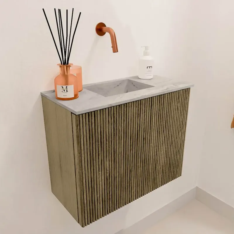 Tijdelijk Beschikbaar Mondiaz Joya DLux 50cm toiletmeubel dusk met wastafel faye midden zonder kraangat glace