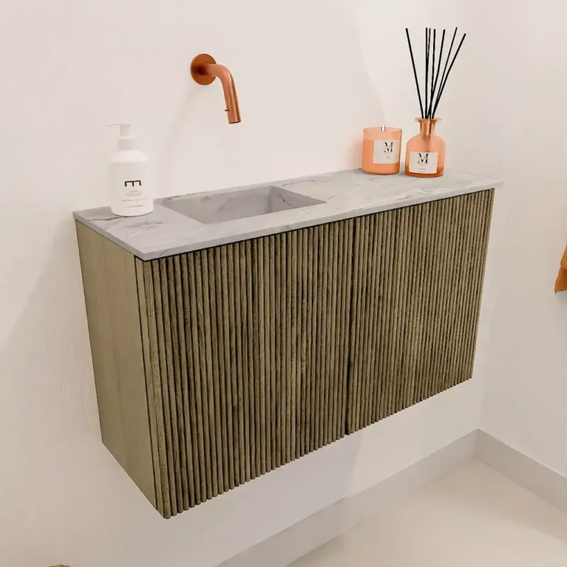 Must-Have Mondiaz Joya DLux 70cm toiletmeubel dusk met wastafel faye links zonder kraangat glace