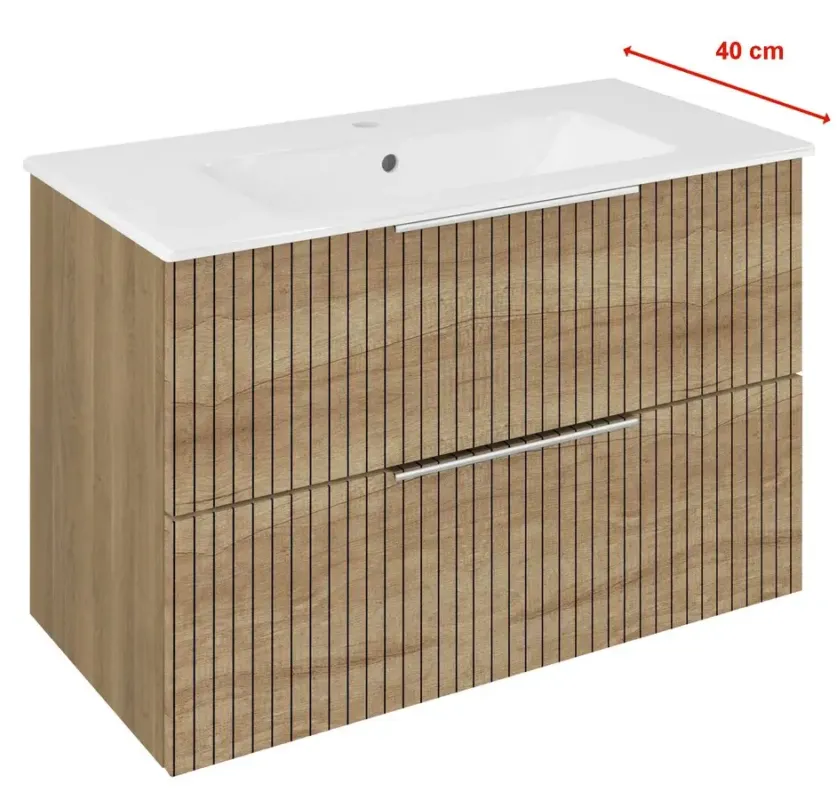 Betrouwbaar Sapho Cirasa Compact badmeubel met ribbelfront 80cm eiken met witte wastafel