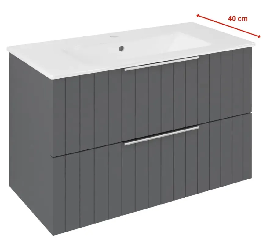 Favoriet Sapho Cirasa Compact badmeubel met ribbelfront 80cm antraciet met witte wastafel