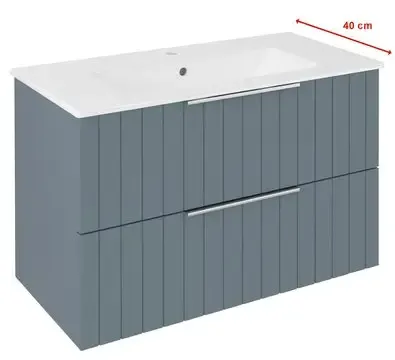 Uitverkoop Sapho Cirasa Compact badmeubel met ribbelfront 80cm blauw met witte wastafel