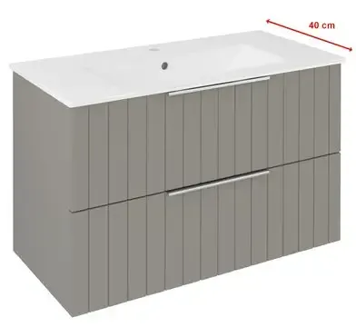 Beperkte Voorraad Sapho Cirasa Compact badmeubel met ribbelfront 80cm taupe met witte wastafel