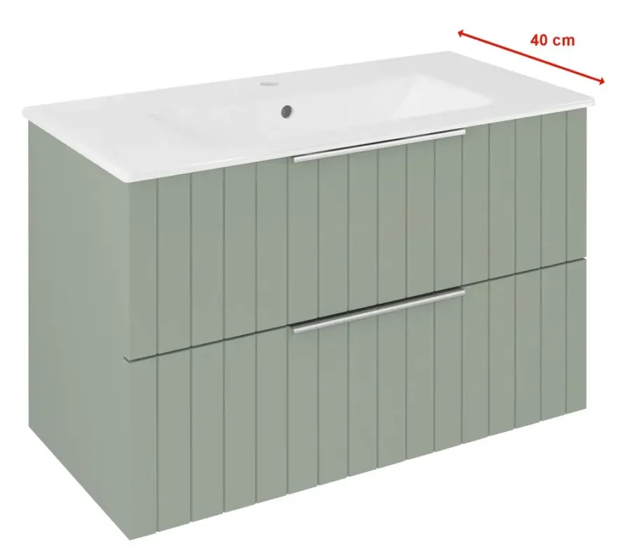Sapho Cirasa Compact badmeubel met ribbelfront 80cm groen met witte wastafel Betrouwbaar