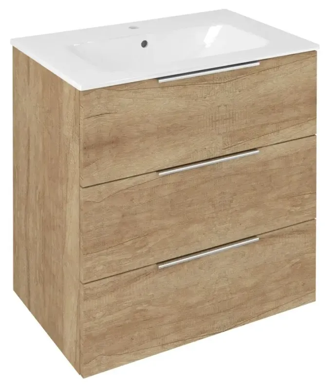 Meest Verkocht Sapho Cirasa badmeubel 70cm met 3 lades eiken met witte wastafel