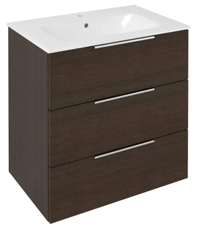 Rechtstreeks Van De Fabrikant Sapho Cirasa badmeubel 70cm met 3 lades donkerbruin met witte wastafel
