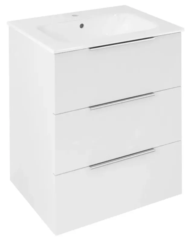 Lage Kosten Sapho Cirasa badmeubel 60cm met 3 lades wit glans met witte wastafel