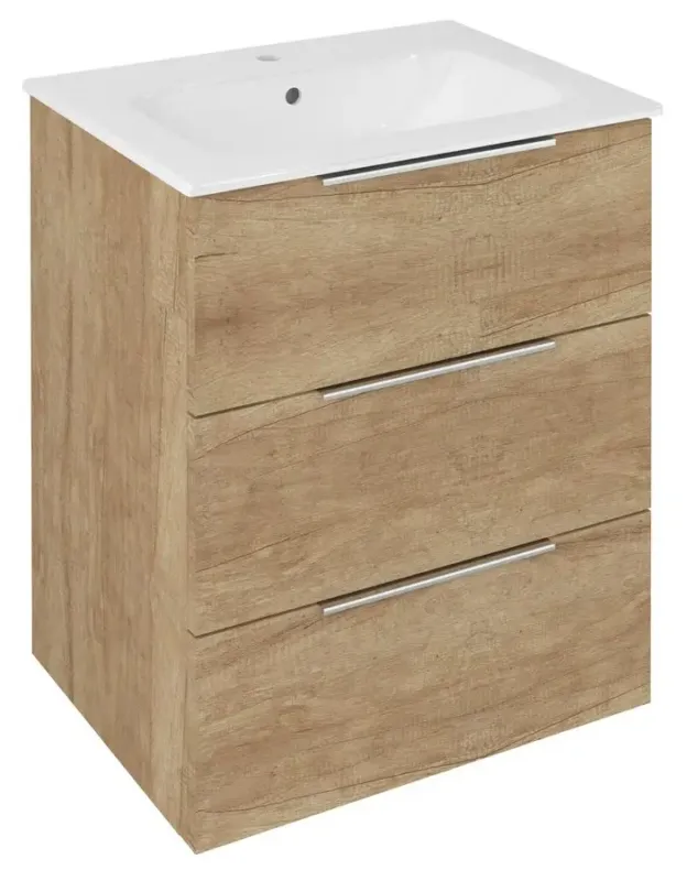 Sapho Cirasa badmeubel 60cm met 3 lades eiken met witte wastafel Korting