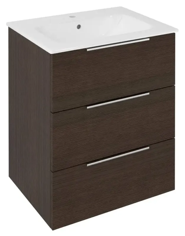 Sapho Cirasa badmeubel 60cm met 3 lades donkerbruin met witte wastafel Lage Kosten