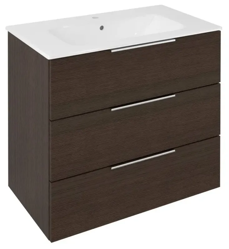 Sapho Cirasa badmeubel 80cm met 3 lades donkerbruin met witte wastafel Laatste Kans