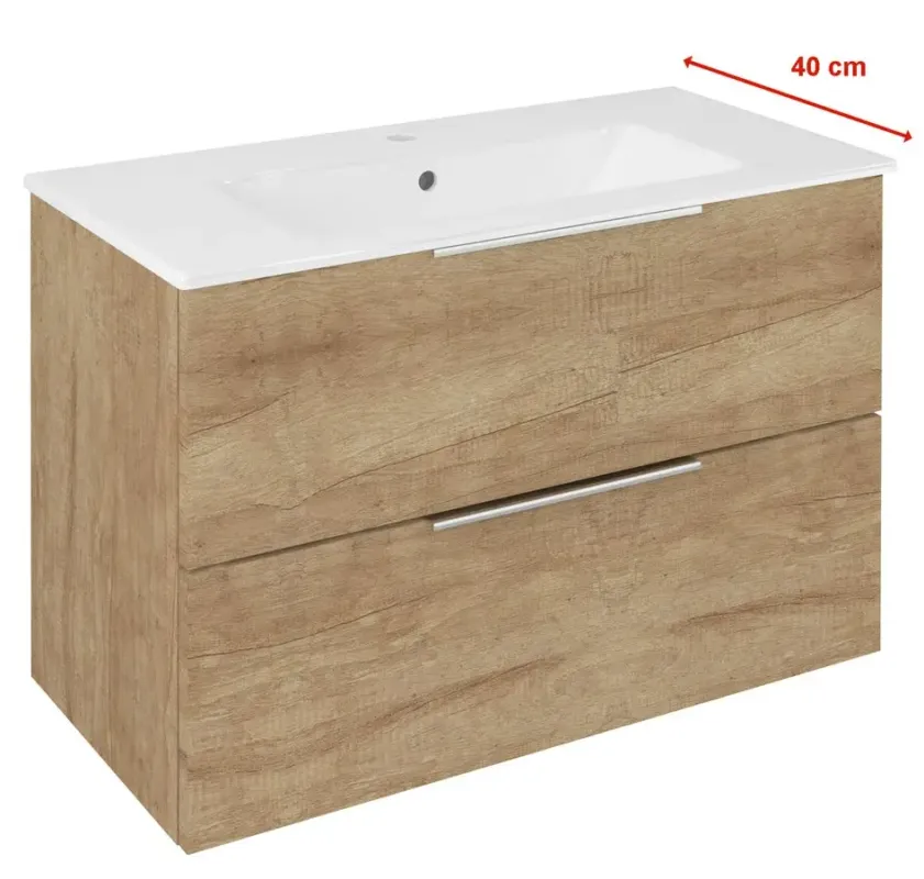 Sapho Cirasa Compact badmeubel 80cm eiken met witte wastafel Superprijs