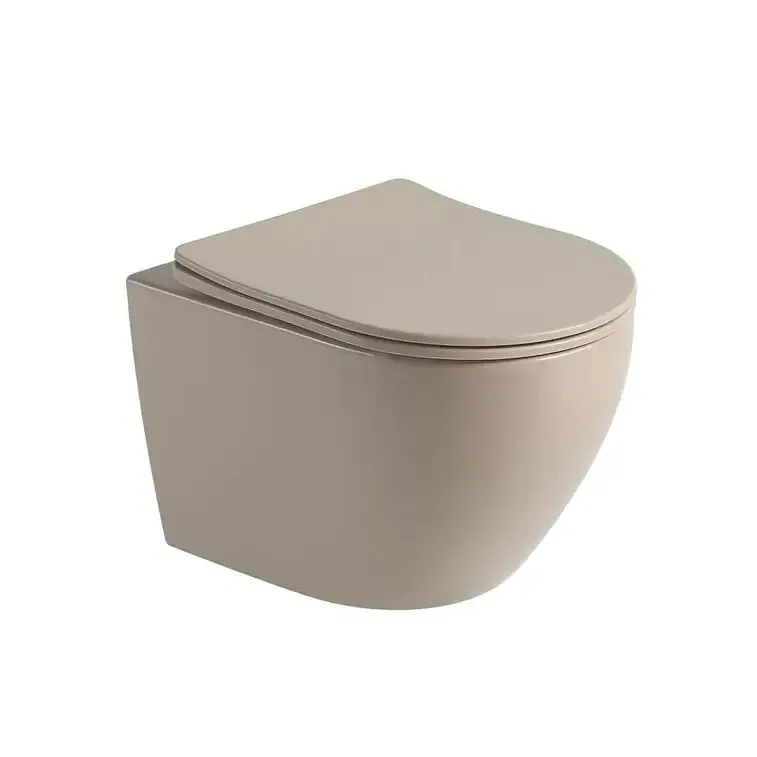 Lage Kosten Lambini Design Kala hangend randloos toilet met softclose zitting beige mat