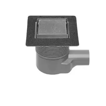 Easy Drain Aqua Plus Quattro Tegel vloerput m. RVS afwerkdeel/RVS betegelbaar rooster en zijuitlaat 10x10cm inbouwdiepte 75-111mm m. waterslot 50 tot 25mm Koopje