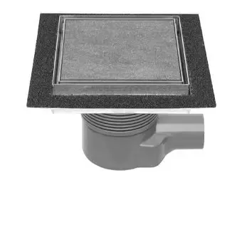 Easy Drain Aqua Plus Quattro Tegel vloerput m. RVS afwerkdeel/RVS betegelbaar rooster en zijuitlaat 20x20cm inbouwdiepte 75-111mm m. waterslot 50 tot 25mm Betrouwbaar