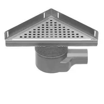 Lage Kosten Easy Drain Aqua Plus Delta vloerput driehoekig m. RVS afwerkdeel/RVS rooster/RVS flens en zijuitlaat 24x24cm inbouwdiepte 74-110mm m. waterslot 50 tot 25mm