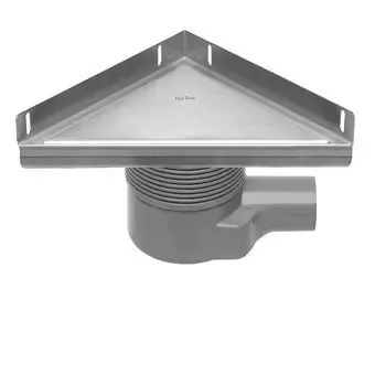 Gecertificeerd Easy Drain Aqua Plus Delta vloerput driehoekig m. RVS afwerkdeel/RVS flens/RVS Zero rooster/ zijuitl. 24x24cm inbouwdiepte 74-110mm m. waterslot 50 tot 25mm