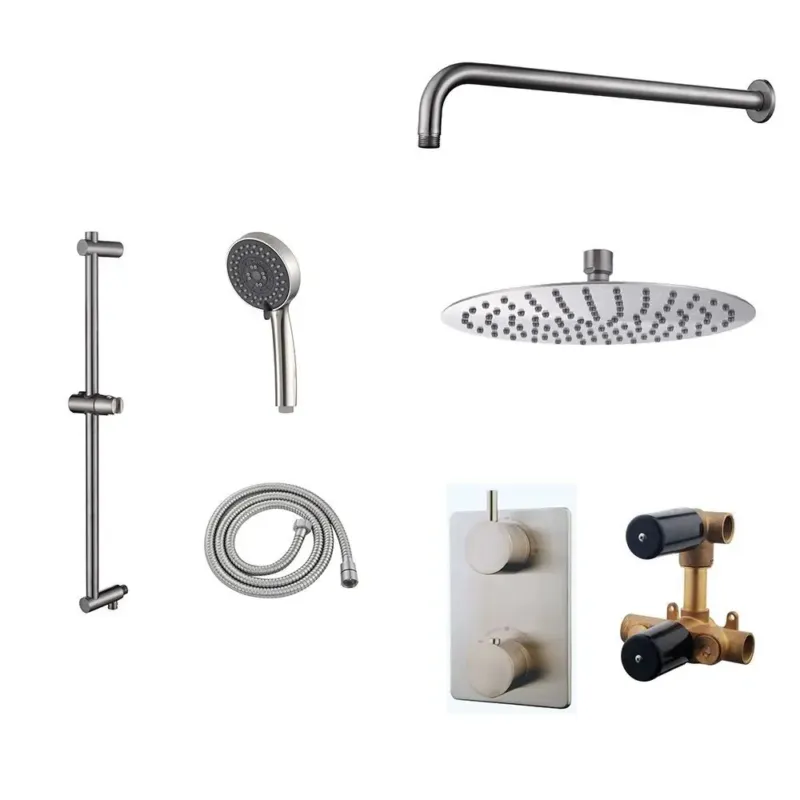 Mueller Ufo RVS thermostatische regendouche 30cm met wandarm en handdouche op glijstang Direct Verzonden
