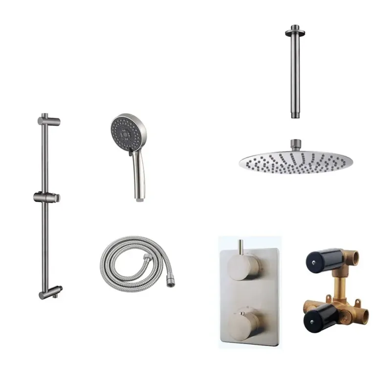 Speciale Aanbieding Mueller Ufo RVS thermostatische regendouche 30cm met plafondarm en handdouche op glijstang