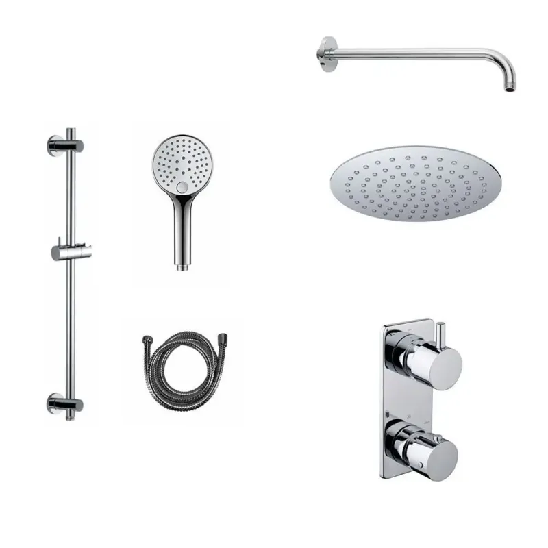 Lage Kosten Mueller Ufo chroom thermostatische regendouche 30cm met wandarm en handdouche op glijstang