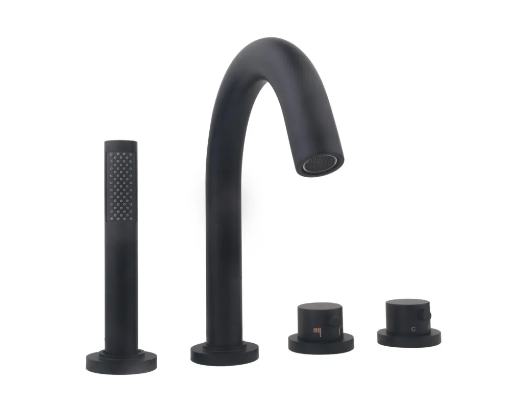 Mueller Round 4-gats thermostatische badrand kraan zwart Goedkoop