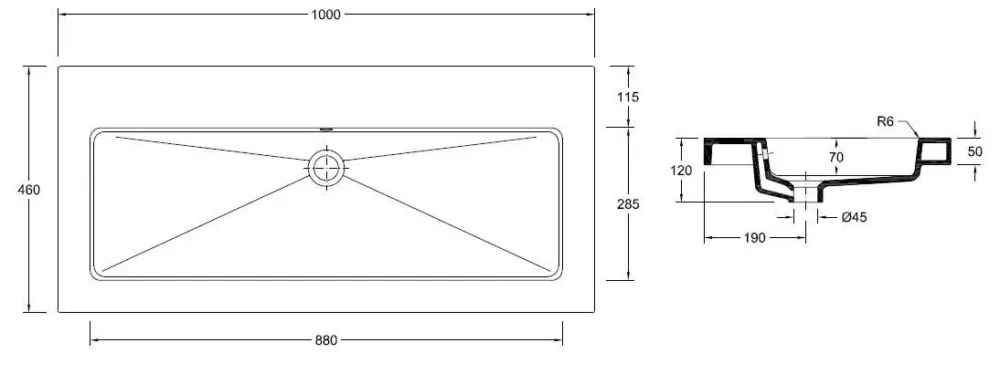 Fabrieksprijs Mueller Single flat meubelwasbak 100x46cm zonder kraangat