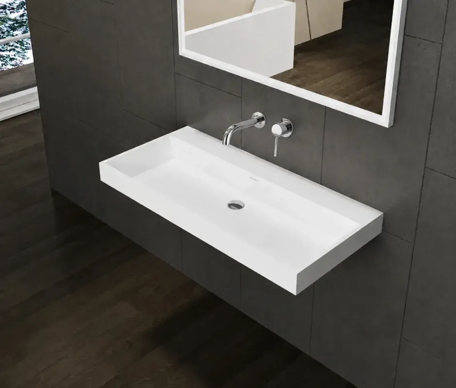 Lambini Designs Vicenza wastafel solid surface 100cm zonder kraangat wit mat Goedkoop