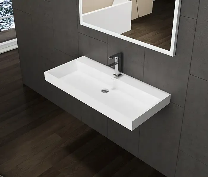Lambini Designs Vicenza wastafel solid surface 100cm met kraangat wit mat Korting