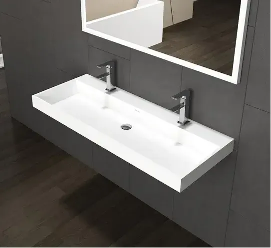 Laatste Kans Lambini Designs Vicenza wastafel solid surface 100cm met 2 kraangaten wit mat