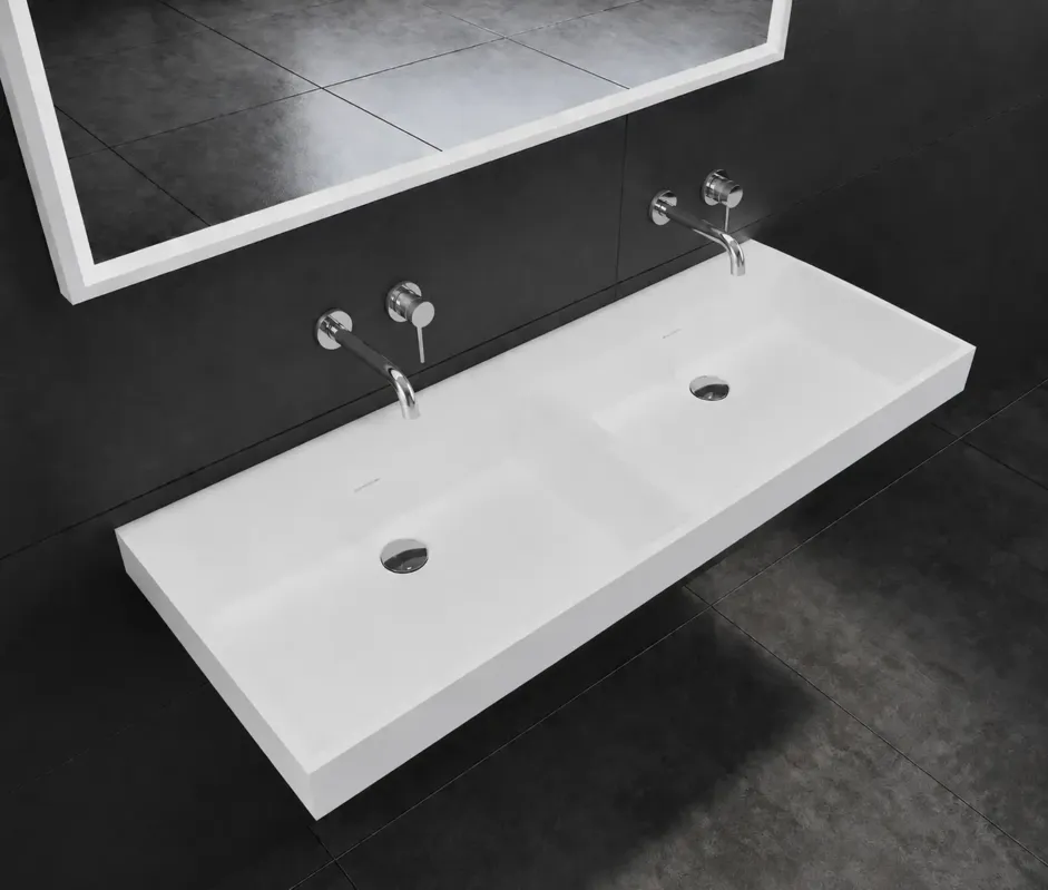 Lambini Designs Vicenza wastafel solid surface 120cm dubbel zonder kraangaten wit mat Koopje