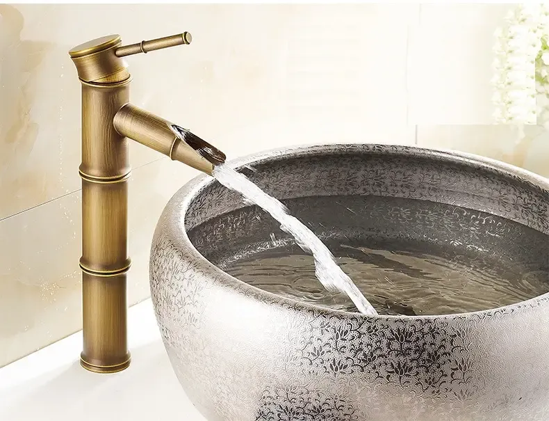 Saniclear Bamboo hoge wastafelkraan met waterval uitloop antiek brons Rechtstreeks Van De Fabrikant