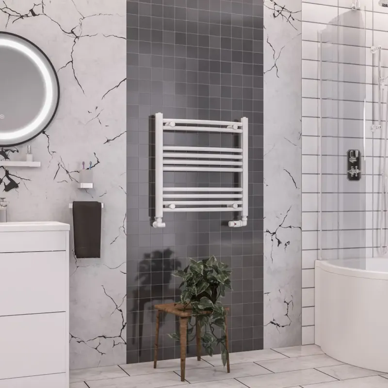 Hete Deal Eastbrook Wendover gebogen handdoekradiator 60x60cm 264W wit glans