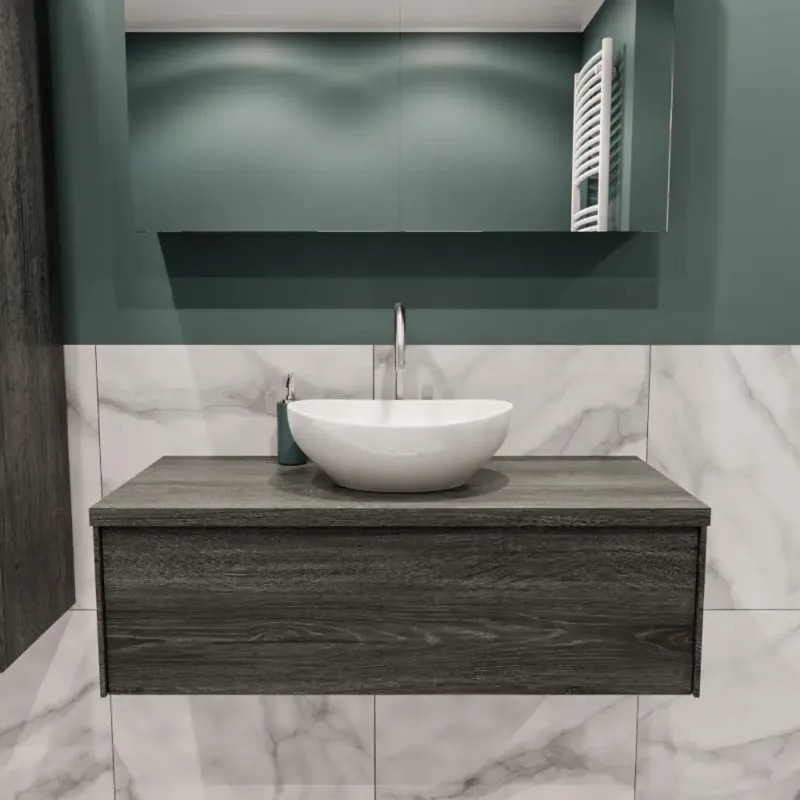 Zaro Lush badmeubel 100cm antraciet met 1 lade met ovale waskom midden met kraangat Betrouwbaar