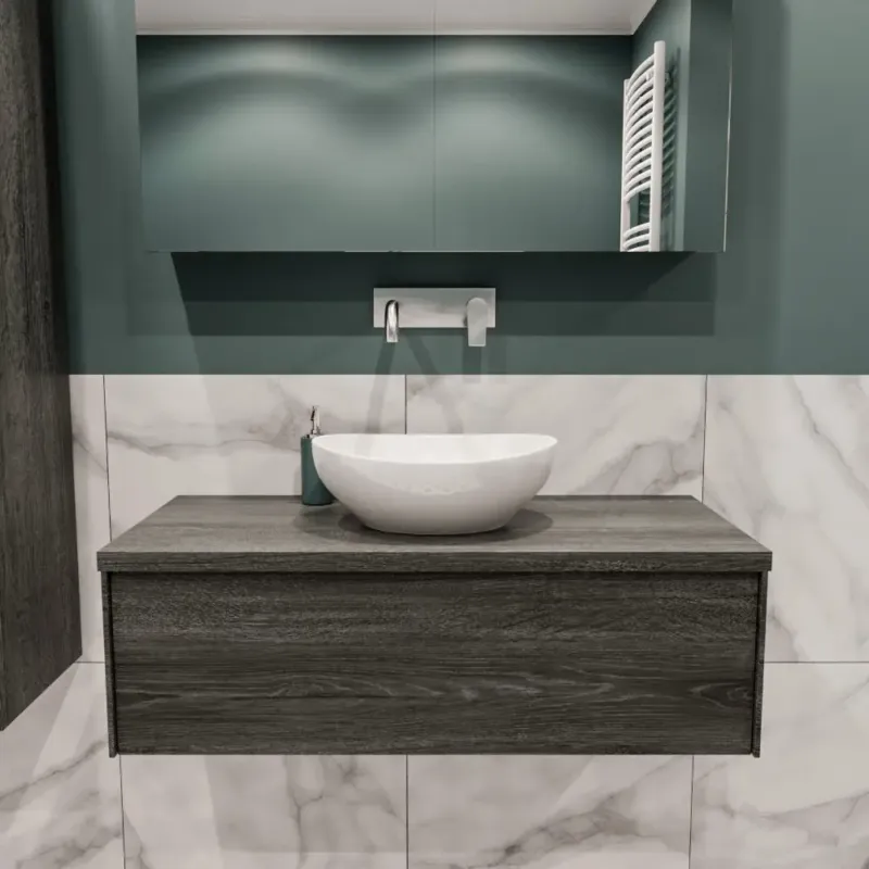 Beperkte Voorraad Zaro Lush badmeubel 100cm antraciet met 1 lade met ovale waskom midden zonder kraangat