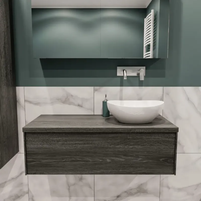 Zaro Lush badmeubel 100cm antraciet met 1 lade met ovale waskom rechts zonder kraangat Populair