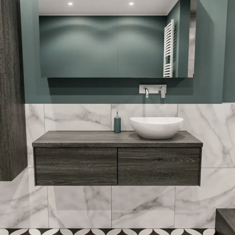 Premium Zaro Lush badmeubel 120cm antraciet met 2 lades met ovale waskom rechts zonder kraangat