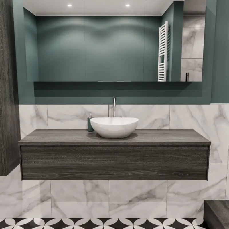 Zaro Lush badmeubel 150cm antraciet met 1 lade met ovale waskom midden met kraangat Express Levering