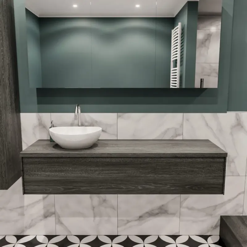 Zaro Lush badmeubel 150cm antraciet met 1 lade met ovale waskom links met kraangat Populair